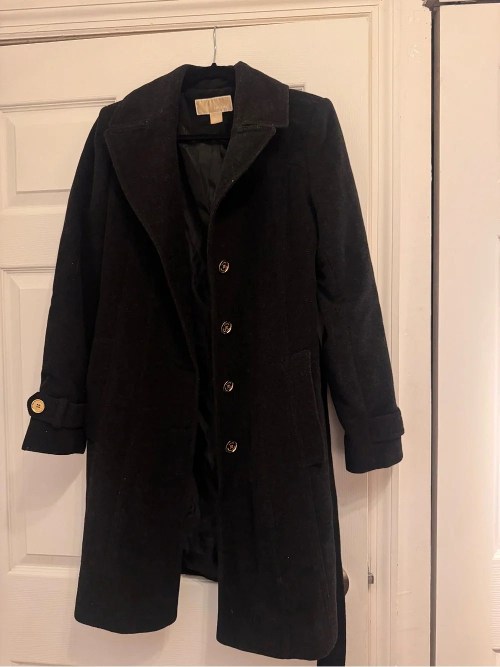 Michael Kors Black Trench Coat with Gold Buttons
